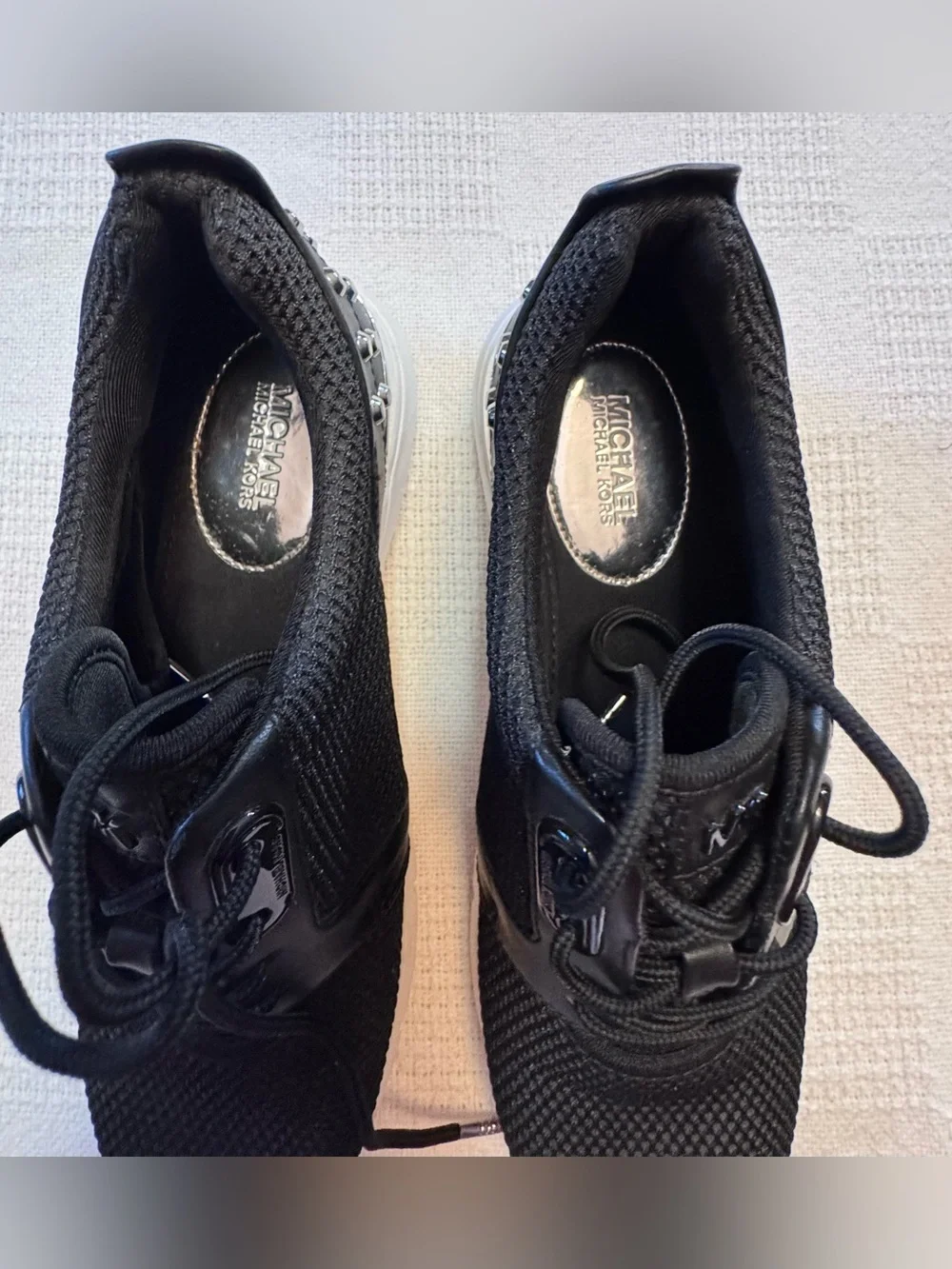 Michael Kors Sneaker Mesh Leather Astor Trainer 7.5M Black Silver Studded